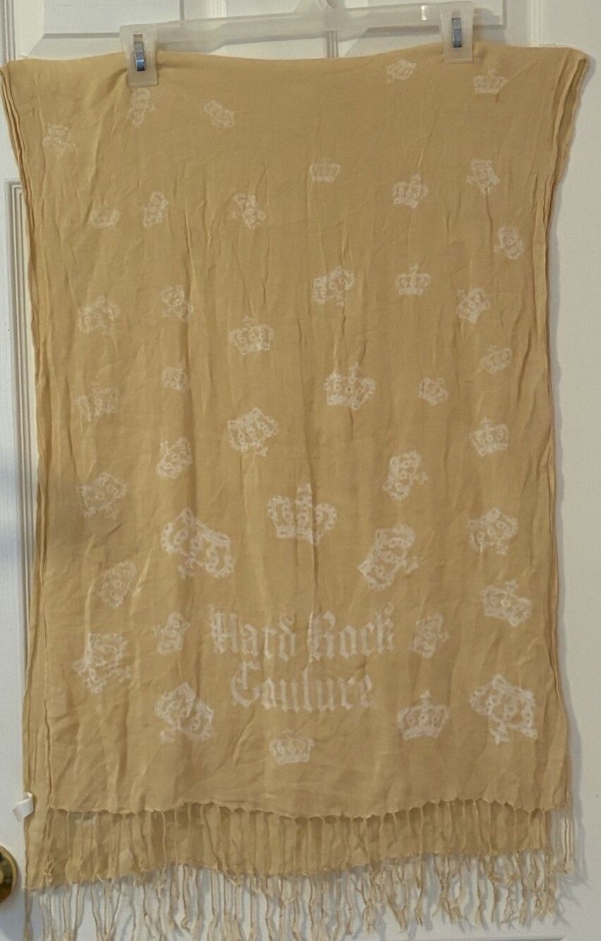 Hard Rock Cafe Couture Fringe Scarf Crowns Pale Yellow Beige Unisex